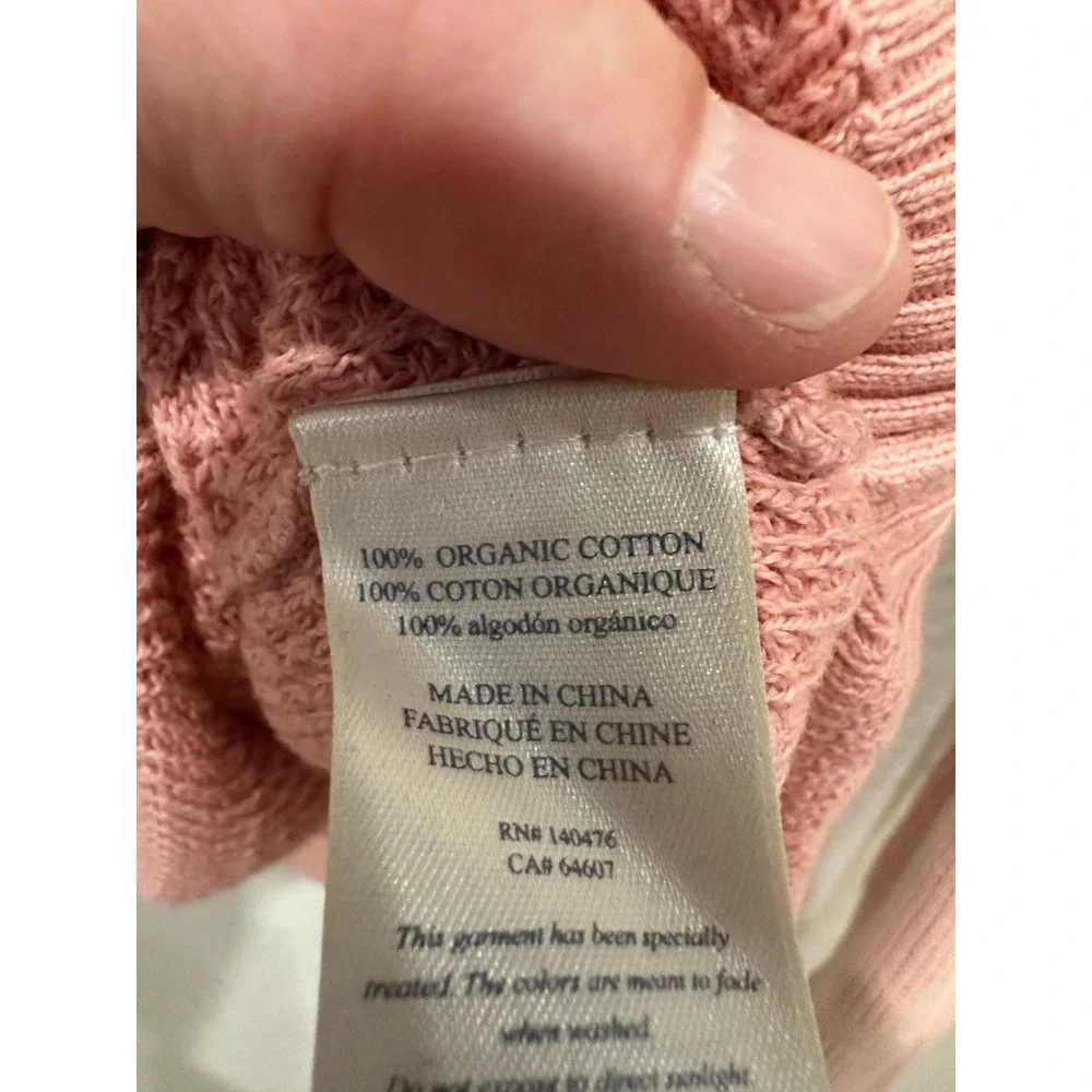 Faherty Brand Pink Organic Cotton Waffle Knit Crewneck Sweater Womens Medium
